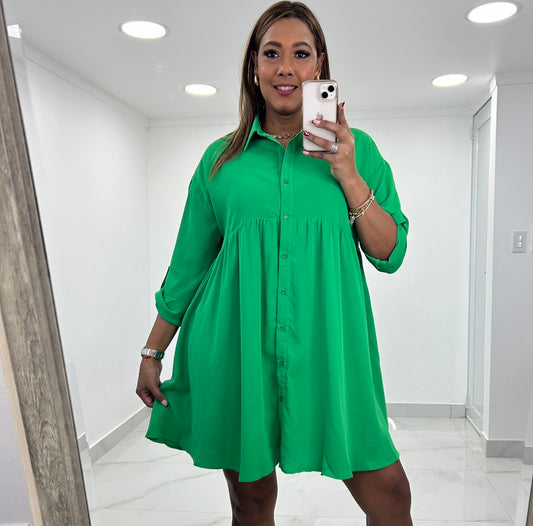Button Down Green Dress