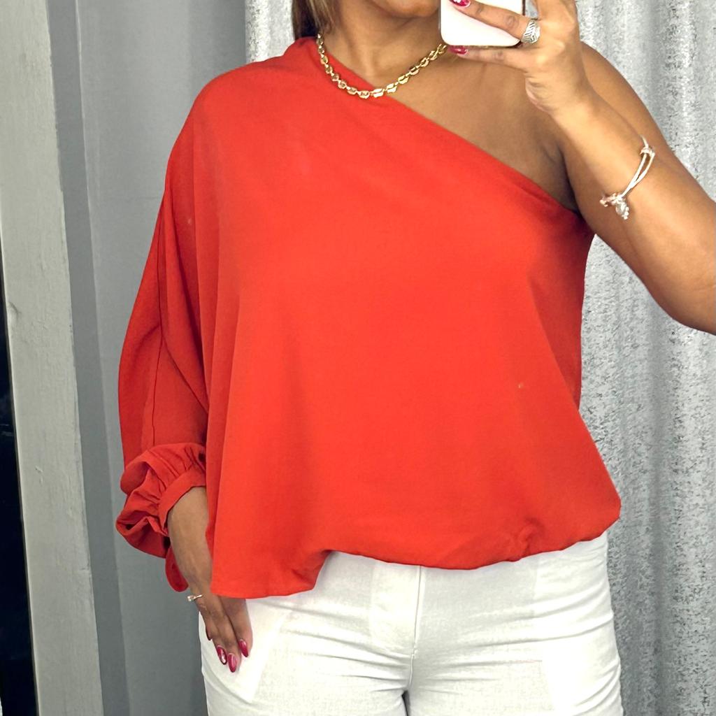 One Shoulder Rust Top