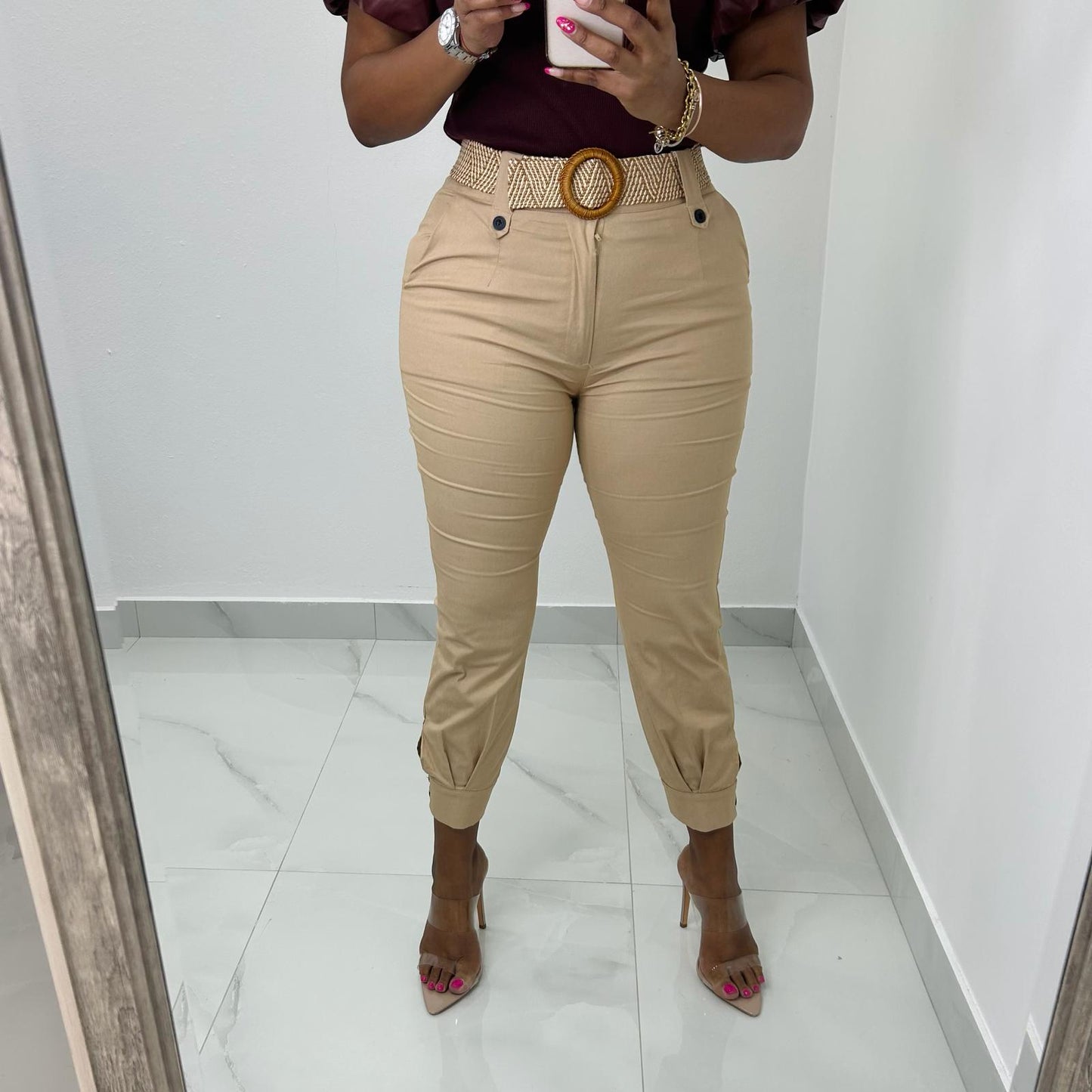 High Waist Buttoned Pocket Pant