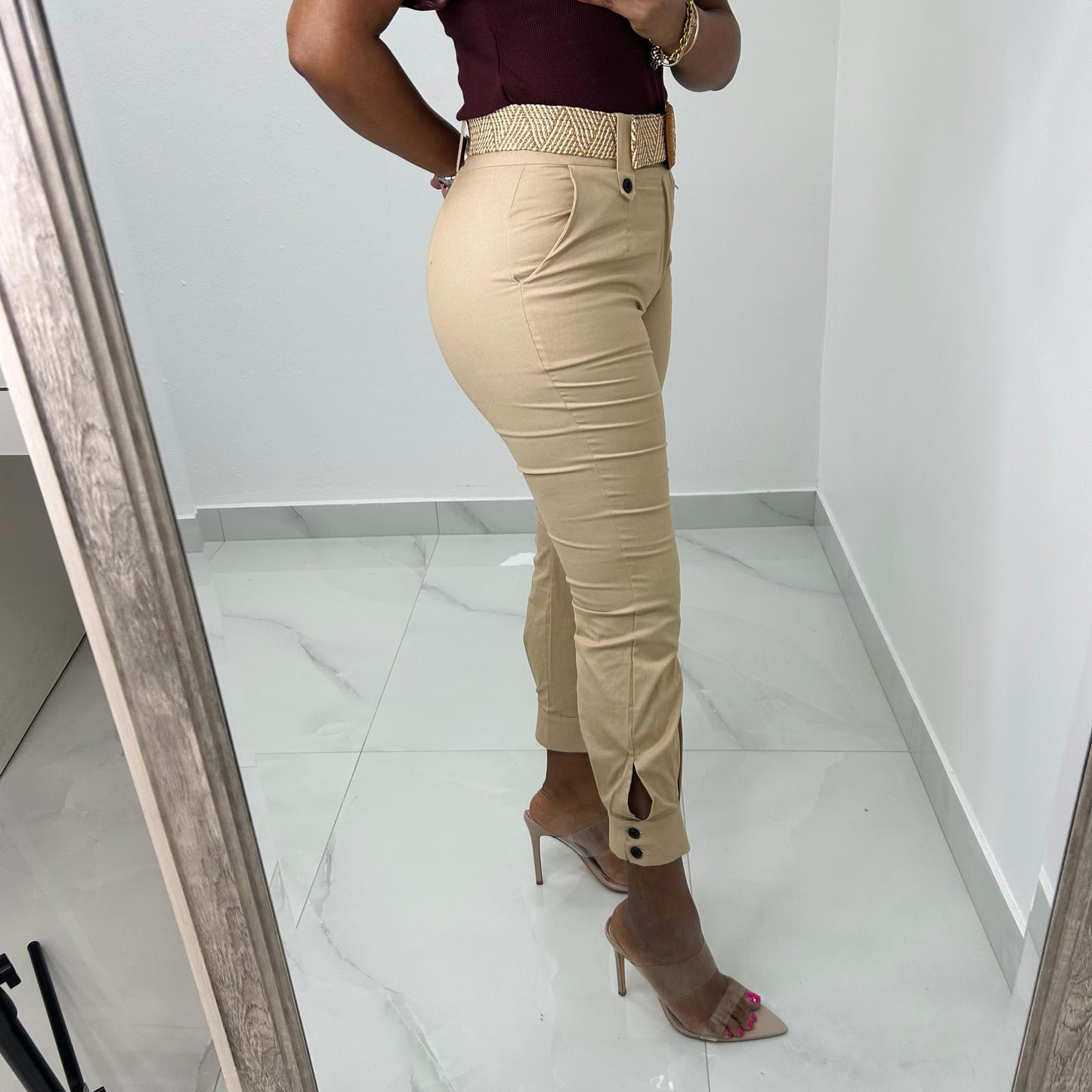 High Waist Buttoned Pocket Pant