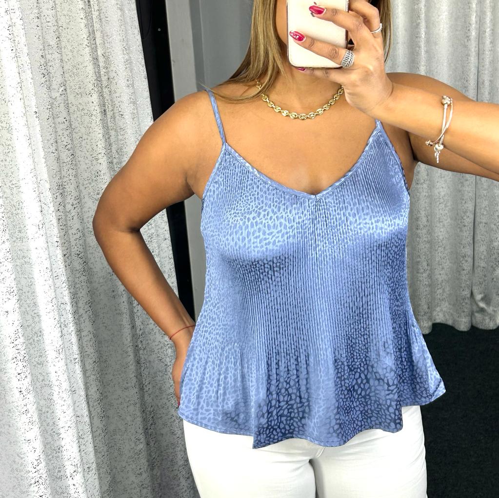 Pleated Satin Blue Top