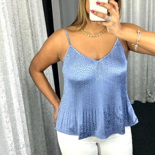 Pleated Satin Blue Top