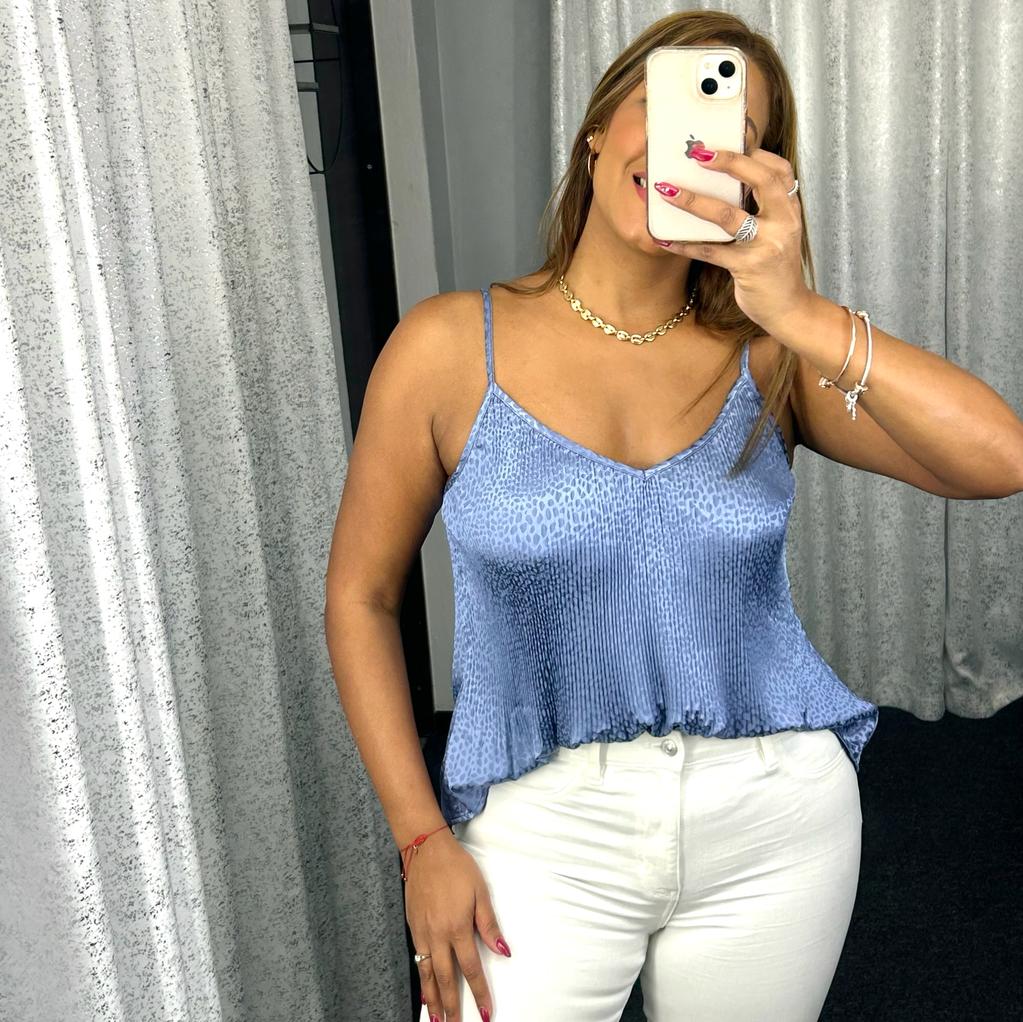 Pleated Satin Blue Top