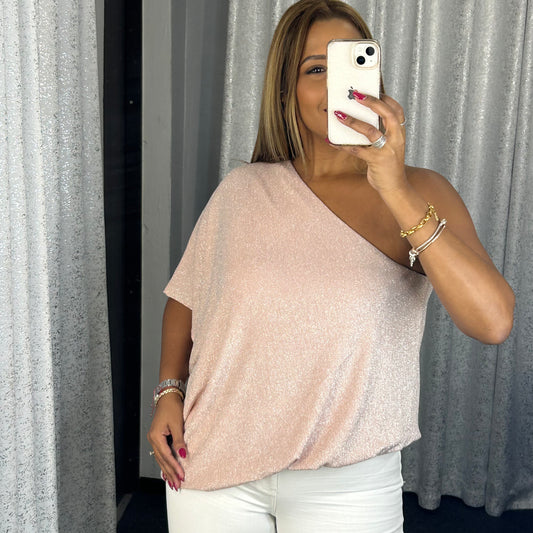 One shoulder Long Sleeve Pink Champagne