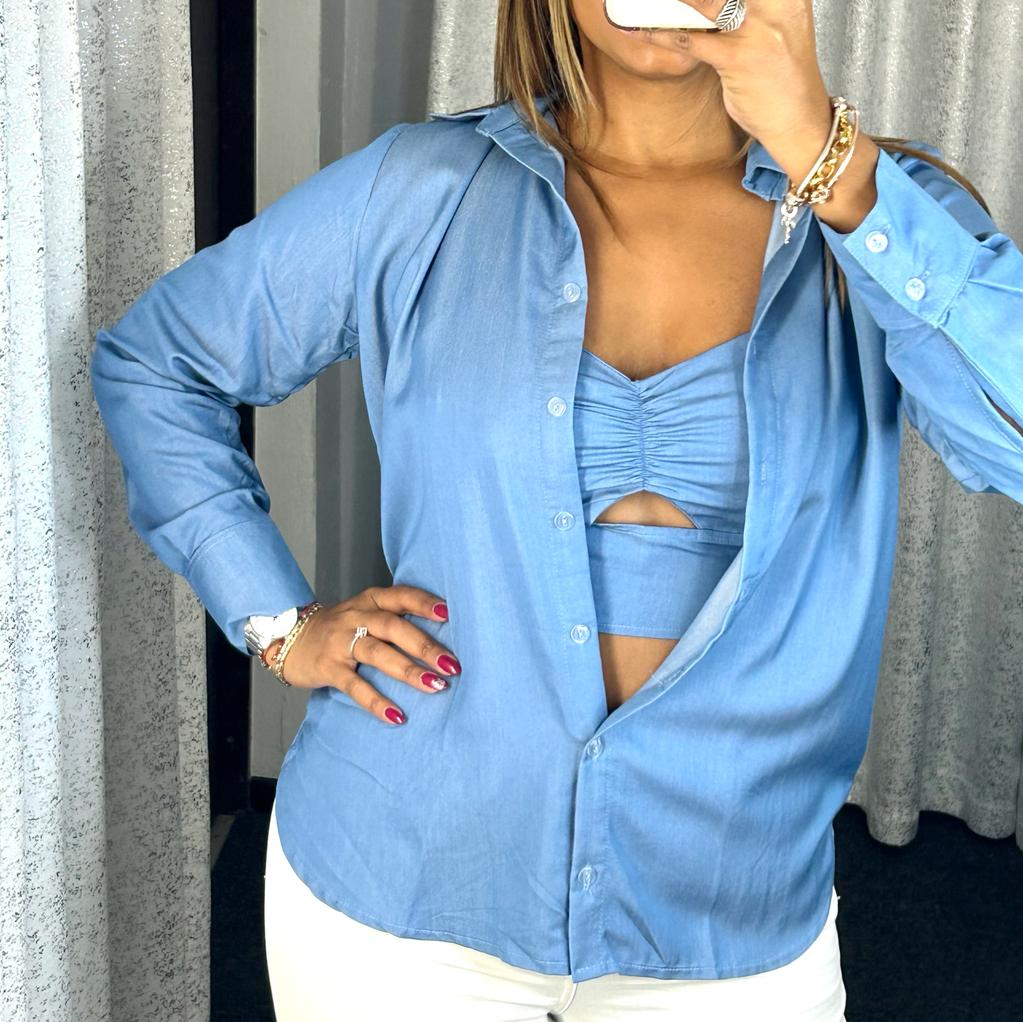 Denim Two Pieces Button Down Top