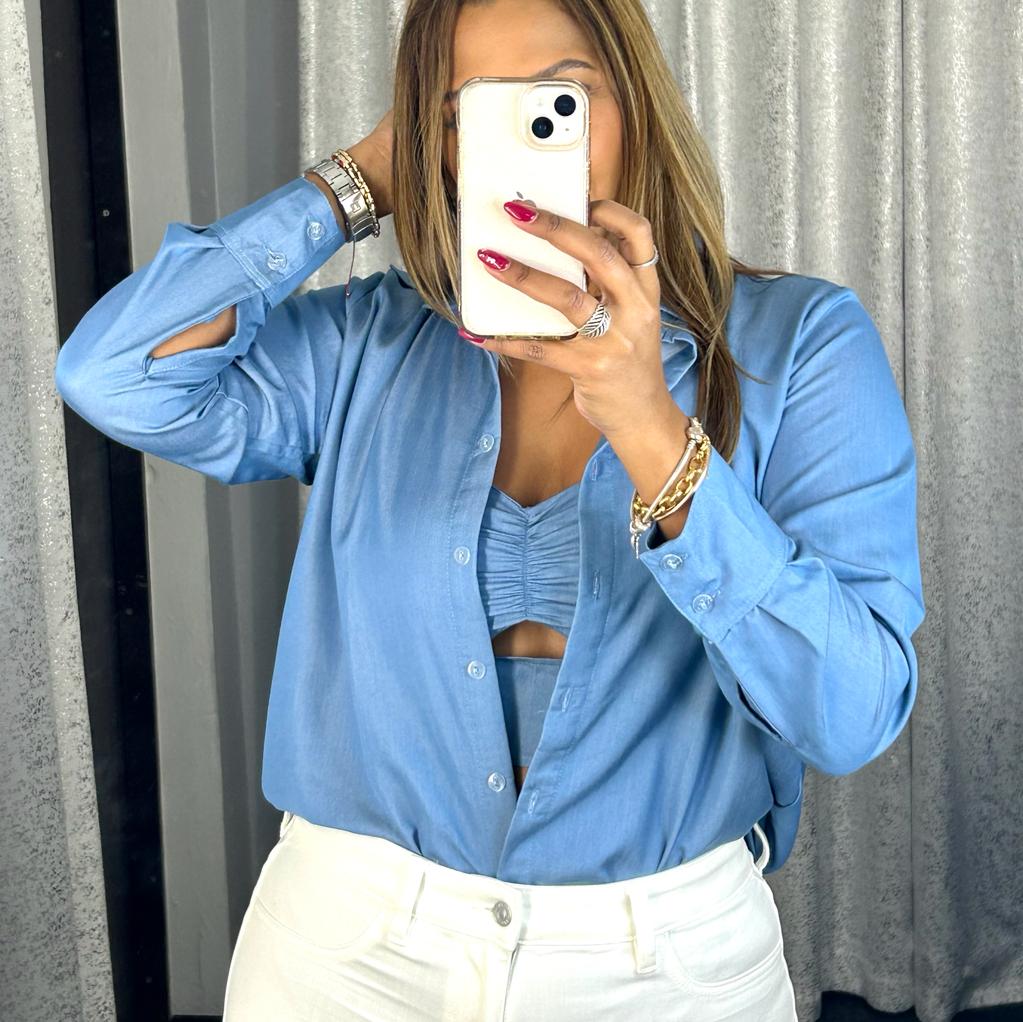 Denim Two Pieces Button Down Top