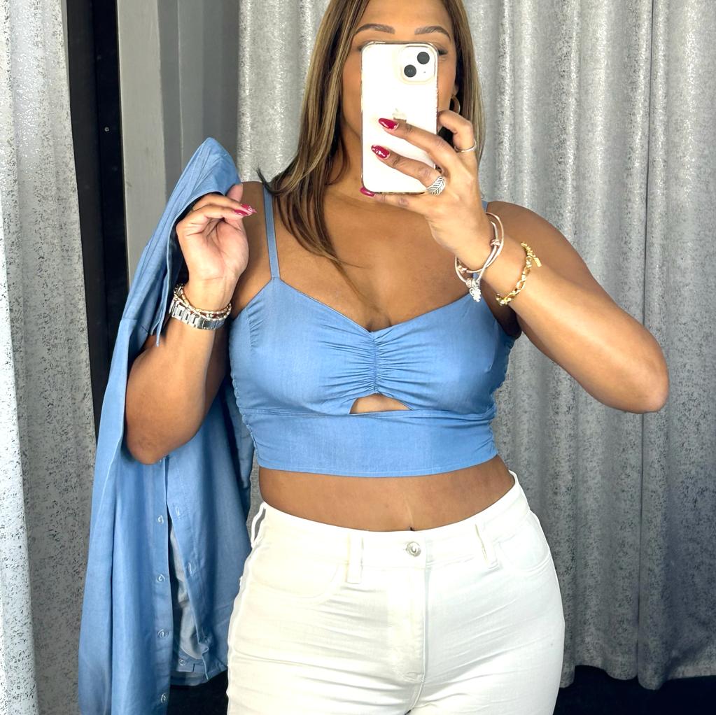 Denim Two Pieces Button Down Top