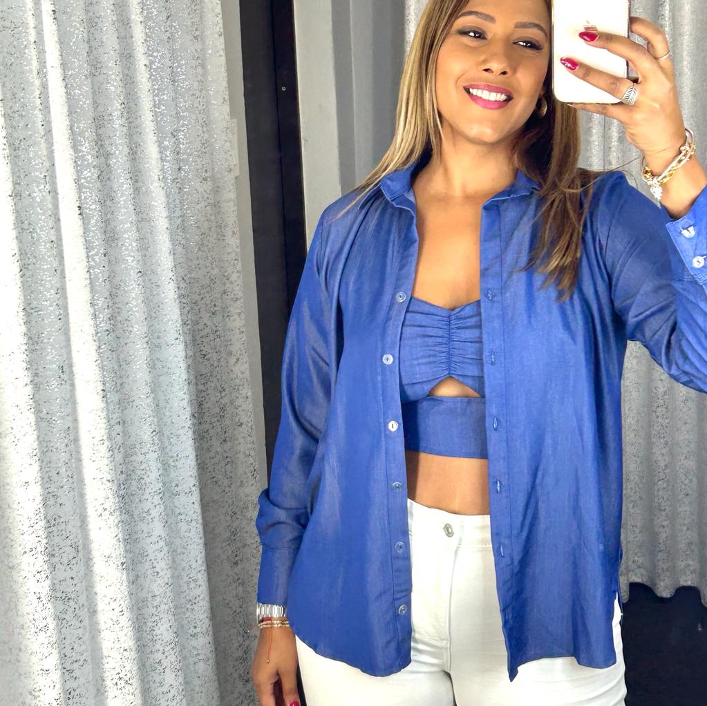 Denim Two Pieces Button Down Top
