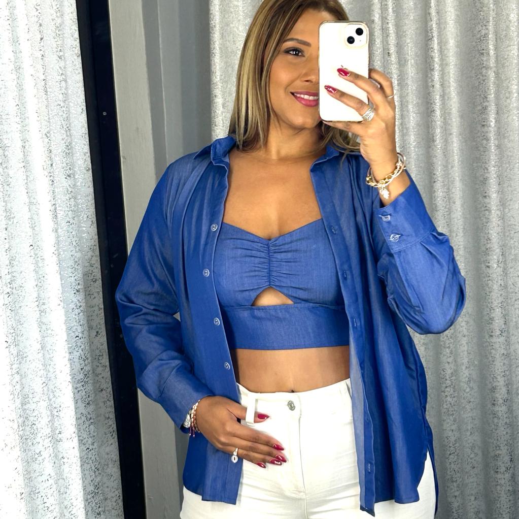 Denim Two Pieces Button Down Top