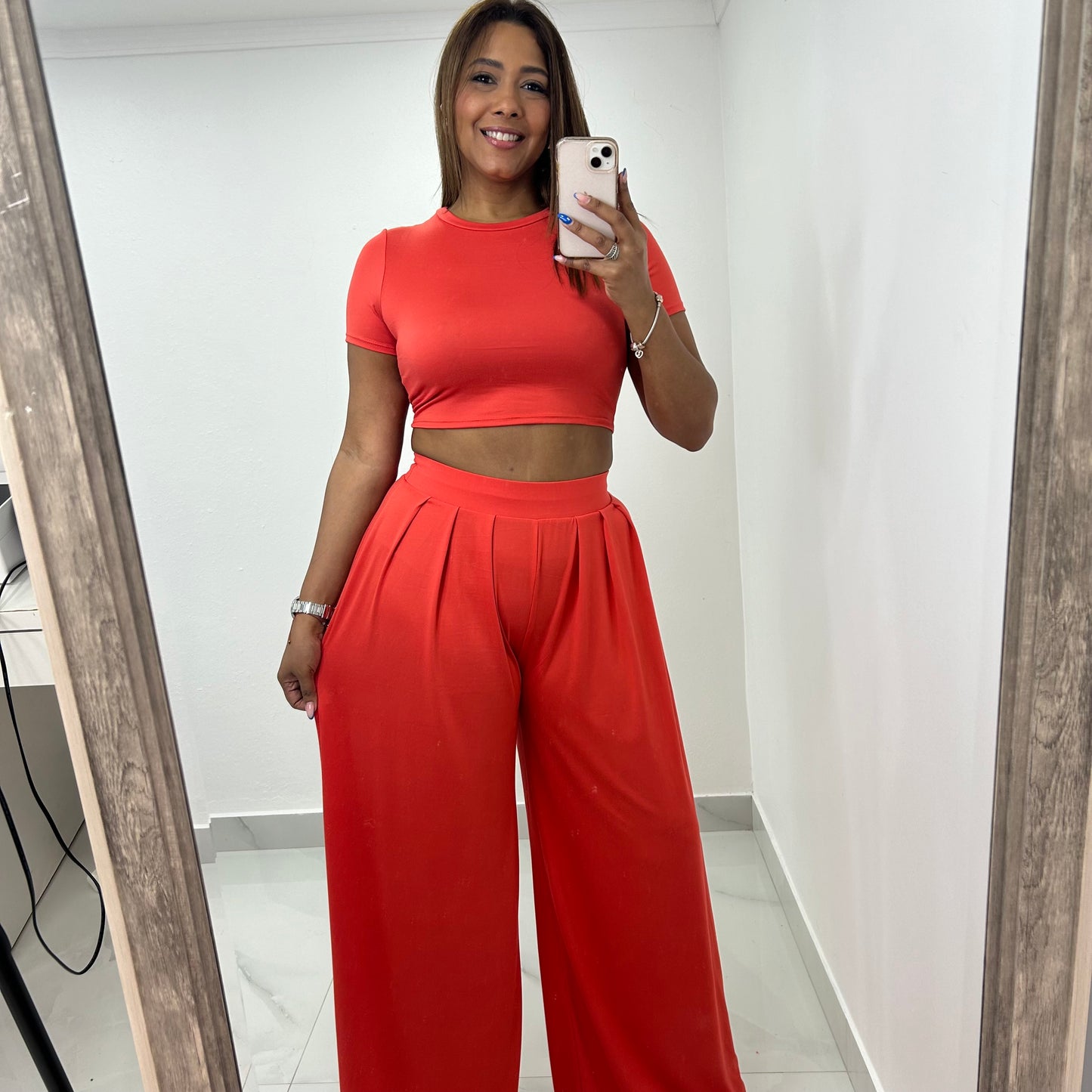 Coral Wied Leg Pant Set