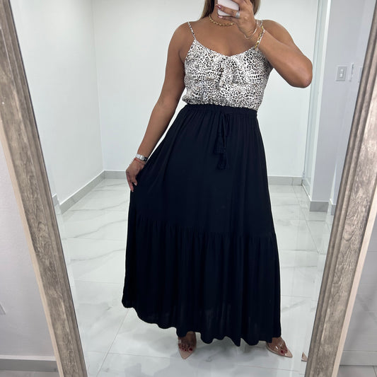 Contrast Leopard Top Ruffle Maxi Dress
