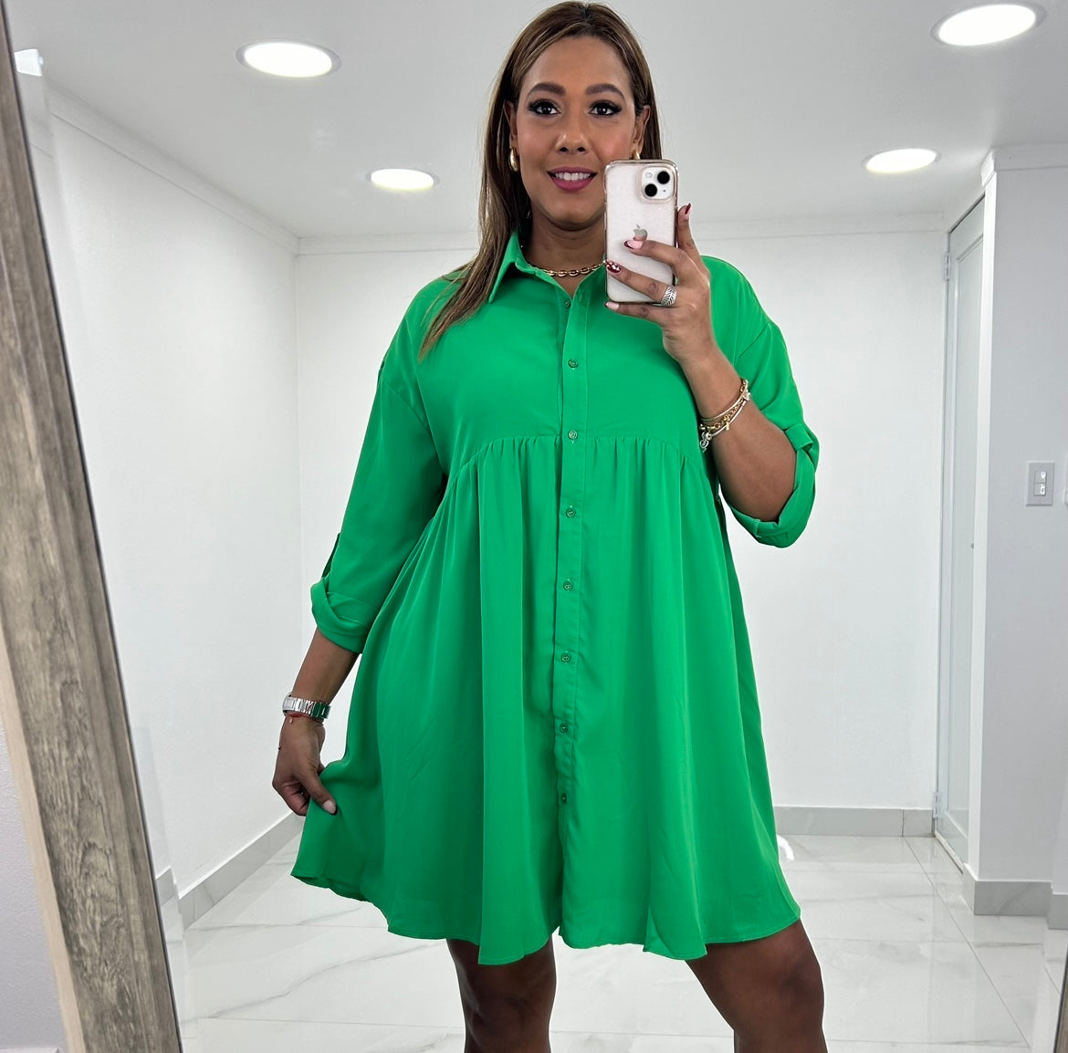 Button Down Green Dress