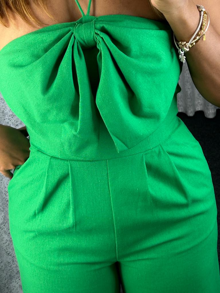 Green Front Detail Halter Jumpsuit